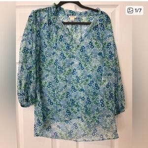 Shoshanna Floral Blue and Green  Women's Top - Size Medium